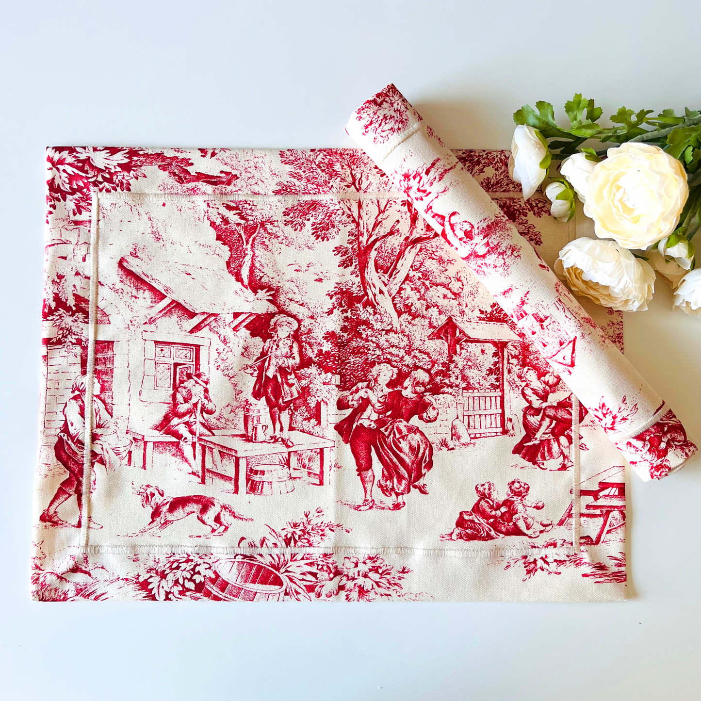 Red Toile De Jouy Placemat - Set of 4