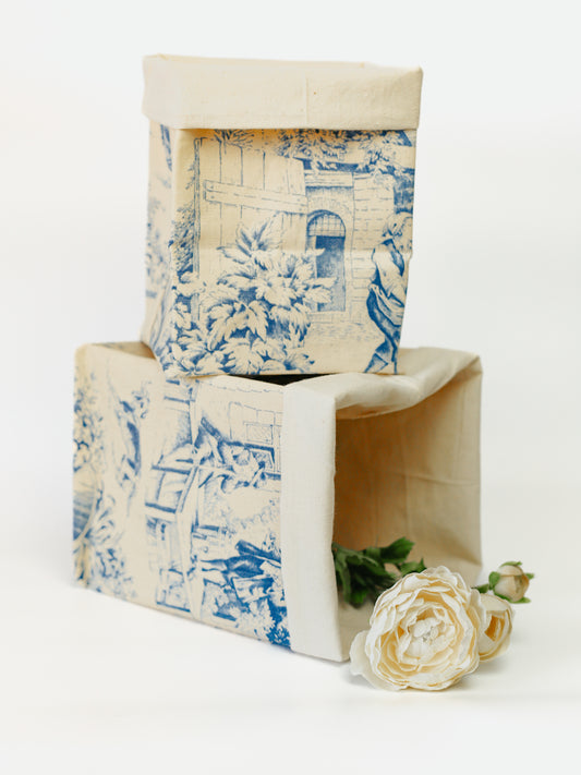 Blue Toile de Jouy Fabric Basket ( Set of 2 )